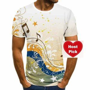 Men's Graphic Print T-Shirt Musical Notes Design Crew Neck - Short Sleeve